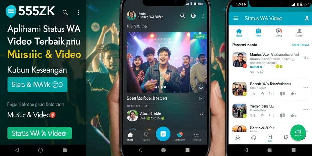 Antarmuka aplikasi 555ZK yang sederhana dan menarik untuk status WA video.