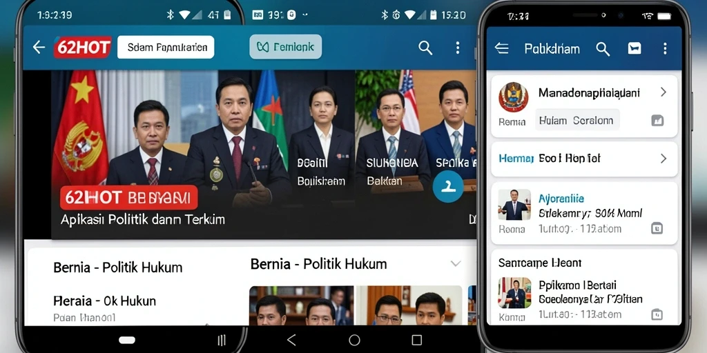 Tampilan antarmuka aplikasi 62HOT untuk berita politik dan hukum.
