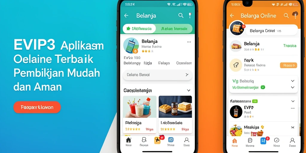 Antarmuka aplikasi EVIP3 yang mudah digunakan untuk belanja online.
