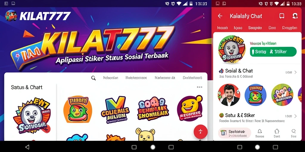 Antarmuka aplikasi KILAT777 dengan stiker dan status menarik.