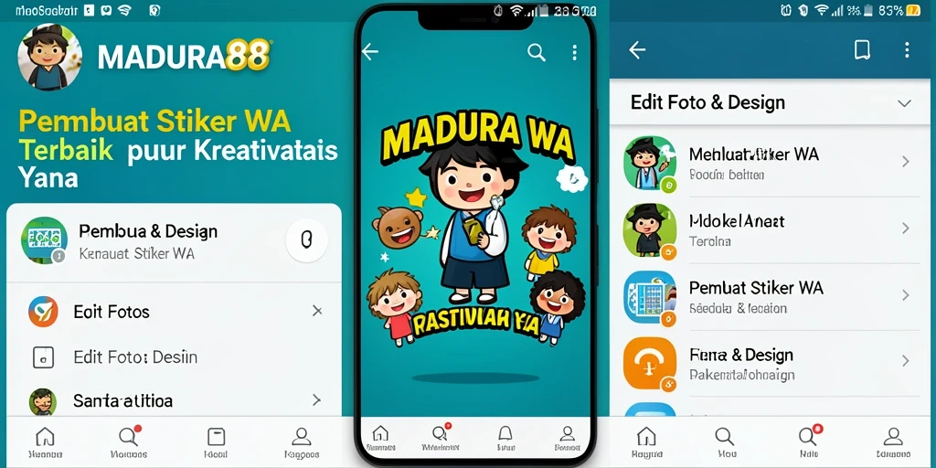 Antarmuka MADURA88 untuk membuat stiker WA yang intuitif dan kreatif.